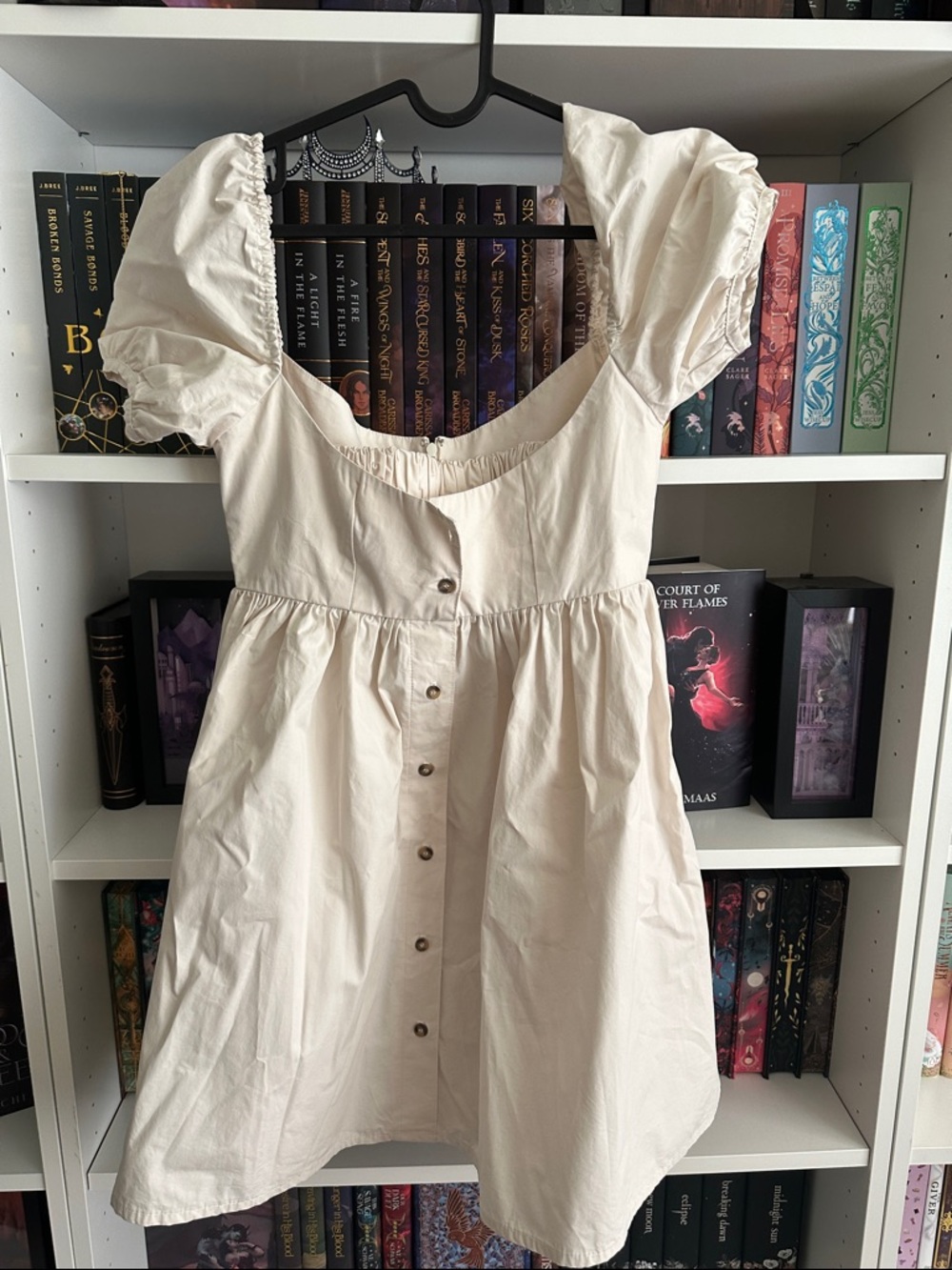 Ciao Lucia Dress Womens XS Beige Diana Babydoll Mini Puff Sleeve Pockets Cotton